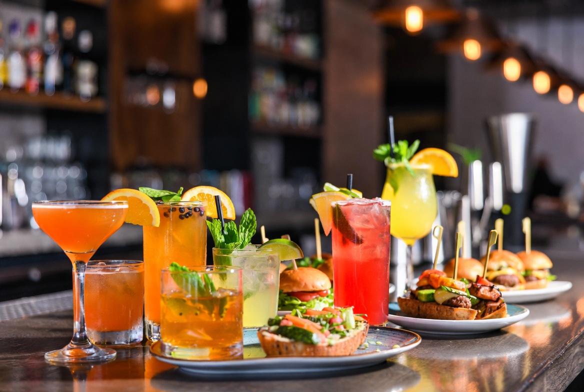 Happy hour cocktails and small plates at a Sacramento bar