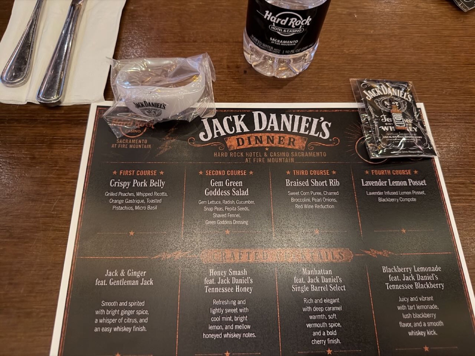 Jack Daniel's Dinner menu at Hard Rock Café, Fire Mountain