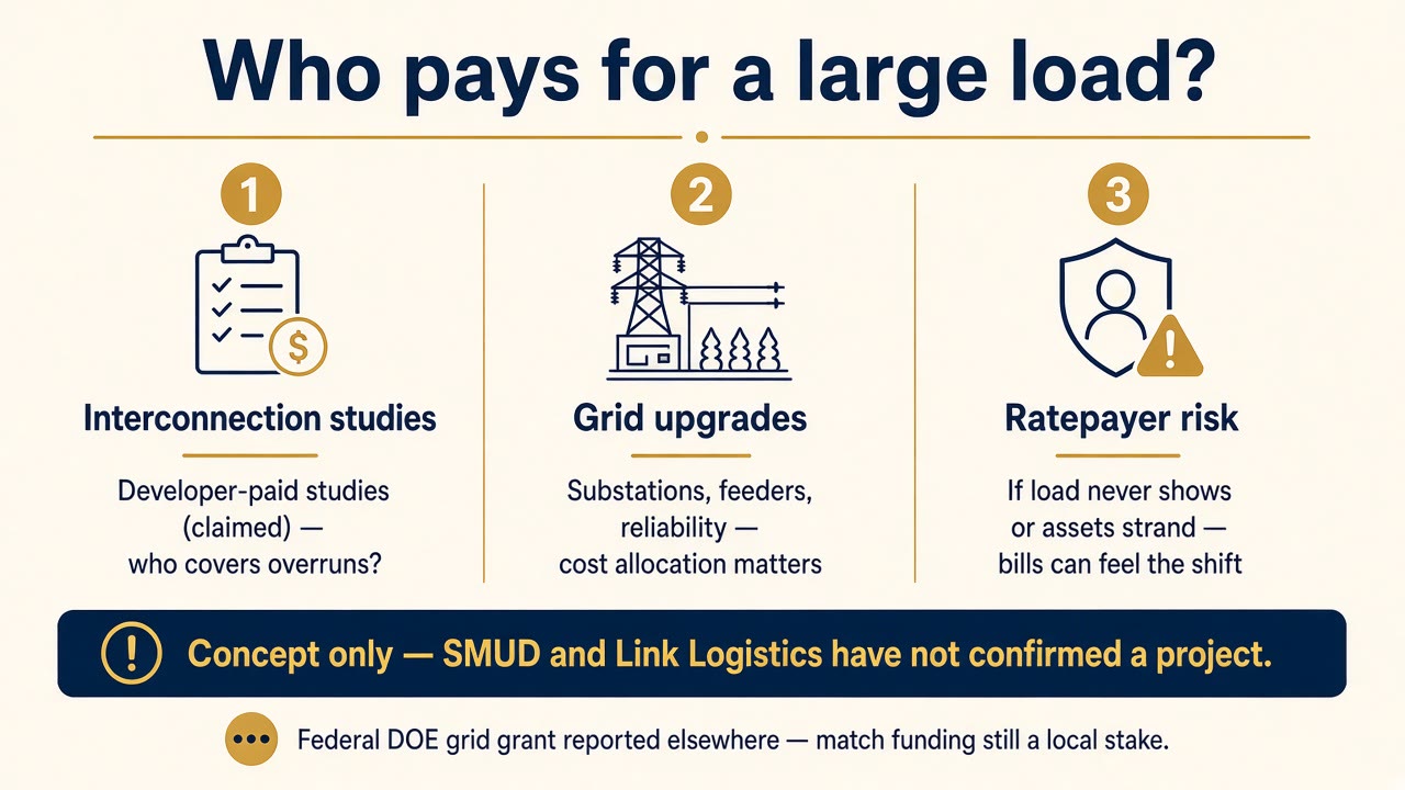 Who pays for a large load — interconnection studies, grid upgrades, ratepayer stranded-asset risk